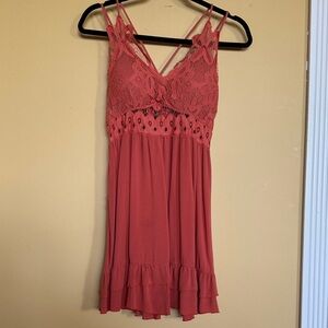 Boutique Lace Bodice Spaghetti Strap Mini Dress, built in padding top